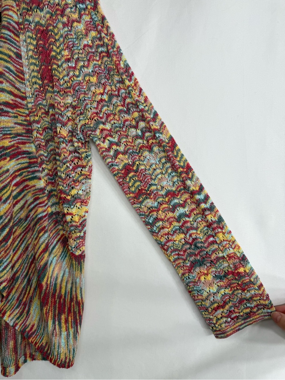 Roz & Ali Multicolor Open Front Knit Sleeve Cardigan, Size Med - Picture 3 of 7